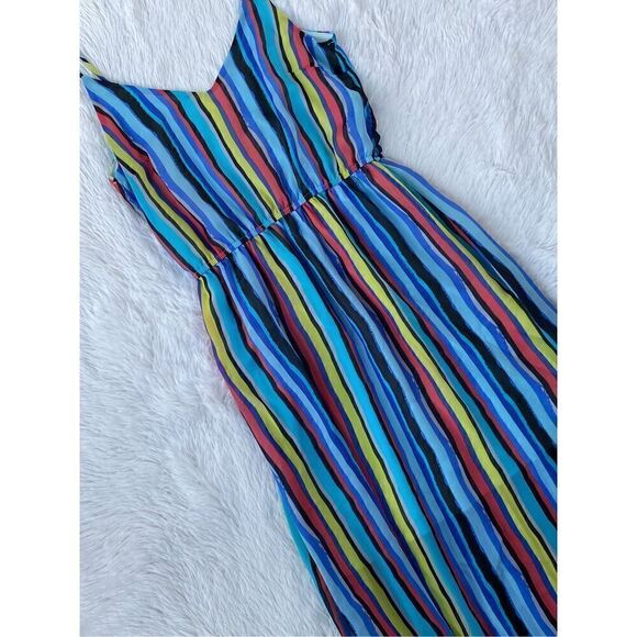 Buttons SZ S Woman’s Vibrant Multicolored Vertical Striped Maxi Dress - Picture 3 of 12